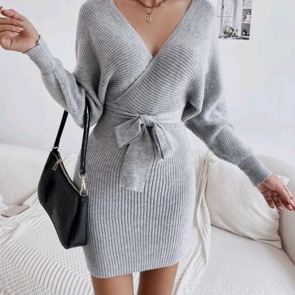 LAWS OF ATTRACTION KIMONO SWEATER DRESS - HEATHER - Picture 6 of 8